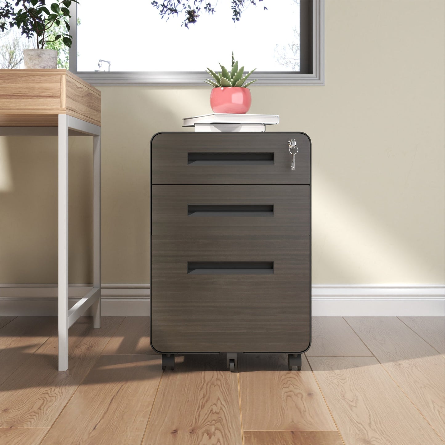3-Drawer Mobile File Cabinet with Lock