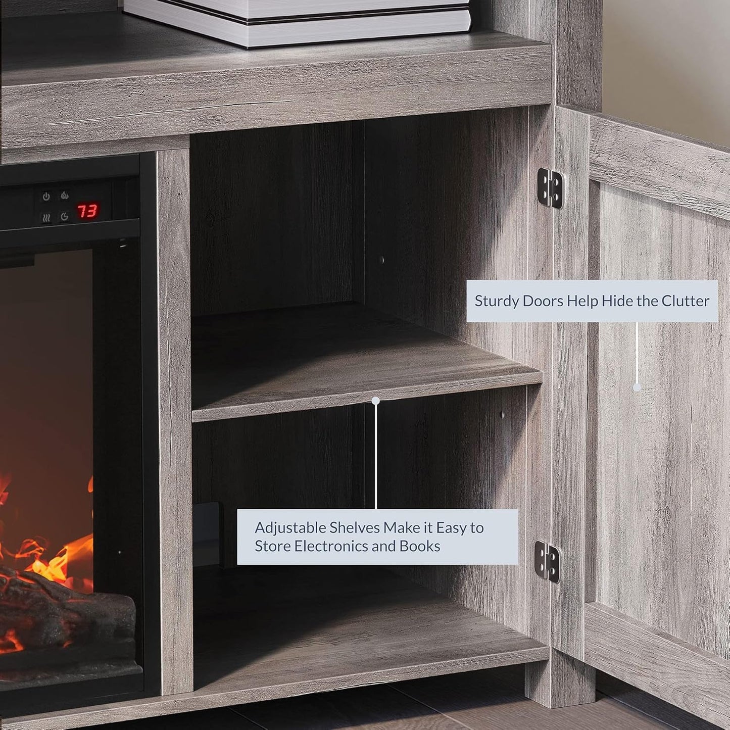 48 Inch Grey Wash TV Stand With Electric Fireplace