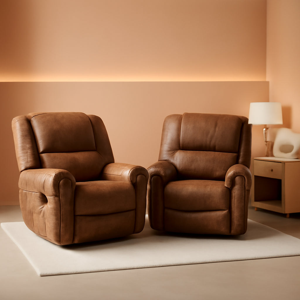 Leather Recliner Chairs Set 2 Nut Brown Manual Recliners