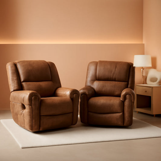 Leather Recliner Chairs Set 2 Nut Brown Manual Recliners