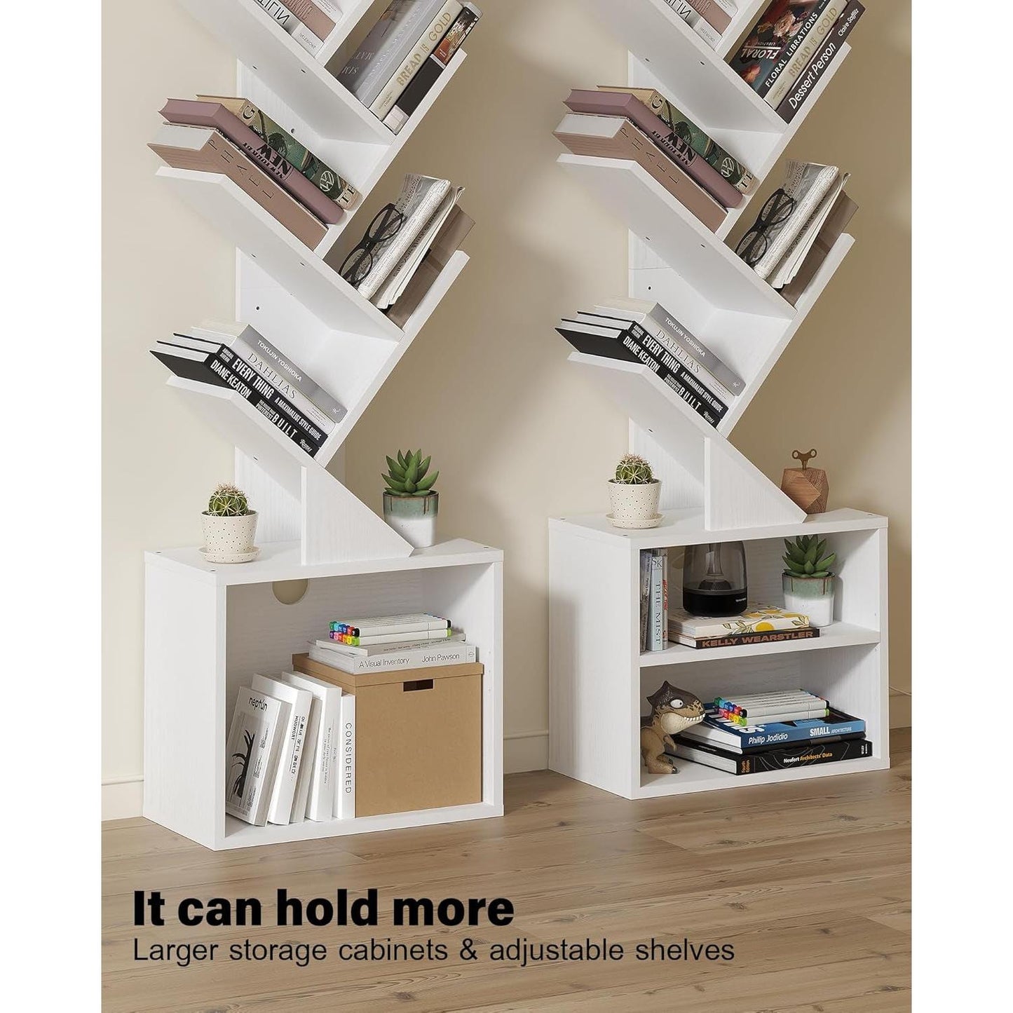 6 Tier Tree Bookshelf Tall Bookcase With Storage Cabinet White