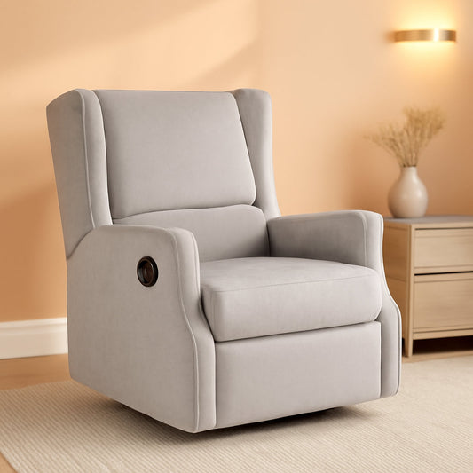 Omma Swivel Glider Rocking Recliner 360 Degree Swivel Light Gray