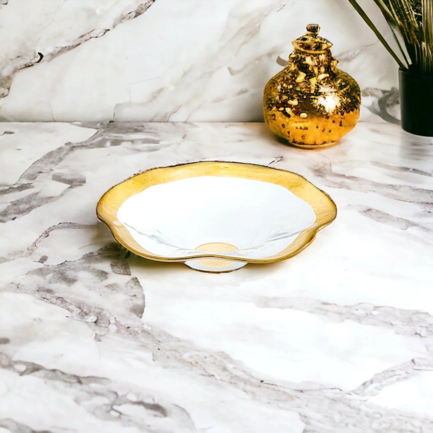 Decorative Bowl - Genuine Gold Leaf Plated 8-inch Wave Bowl
