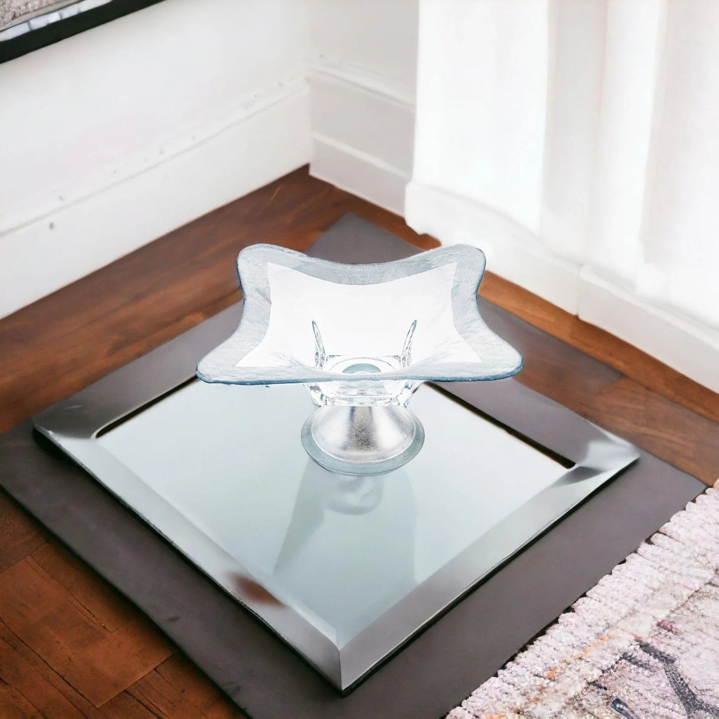 Decorative Pedestal Bowl with Genuine Silver Leaf Pattern