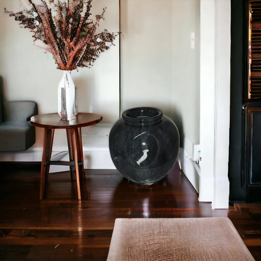 Decorative Vase of Black Marble | 12 inch Round