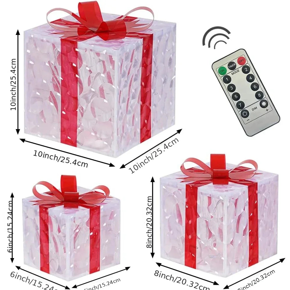 Decorative Wooden Set of 3 Lighted Christmas Gift Boxes