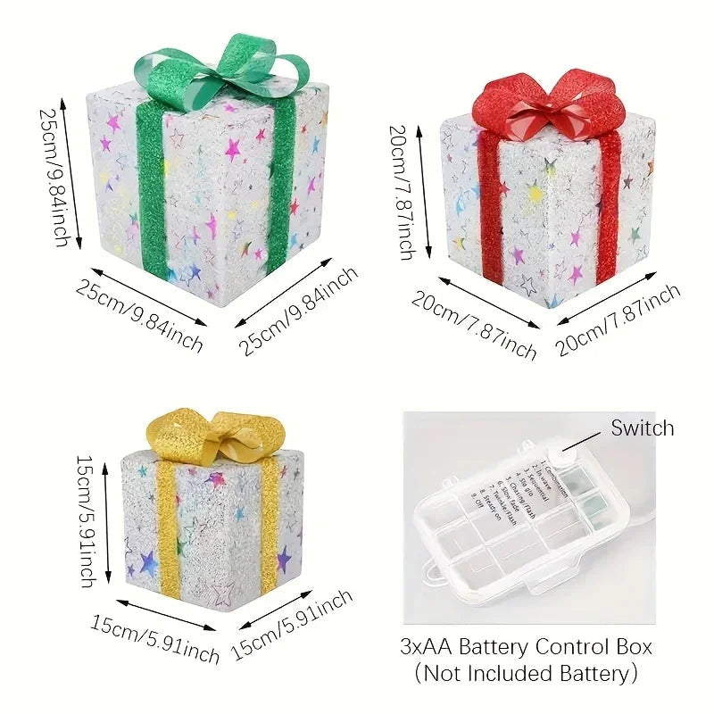Decorative Wooden Set of 3 Lighted Christmas Gift Boxes