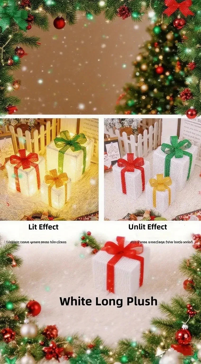 Decorative Wooden Set of 3 Lighted Christmas Gift Boxes