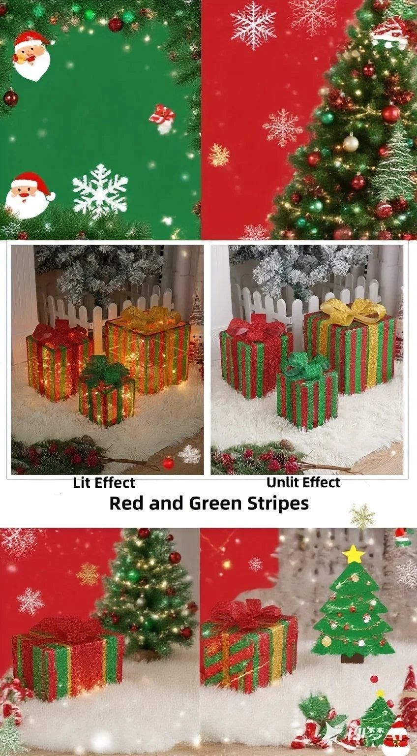 Decorative Wooden Set of 3 Lighted Christmas Gift Boxes