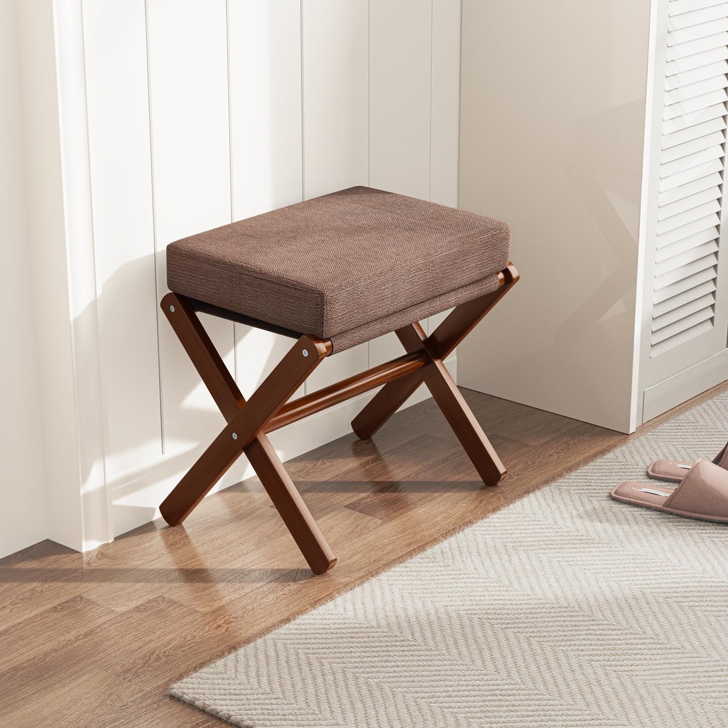 Espresso Brown Foldable Bamboo Footstool Dense Foam
