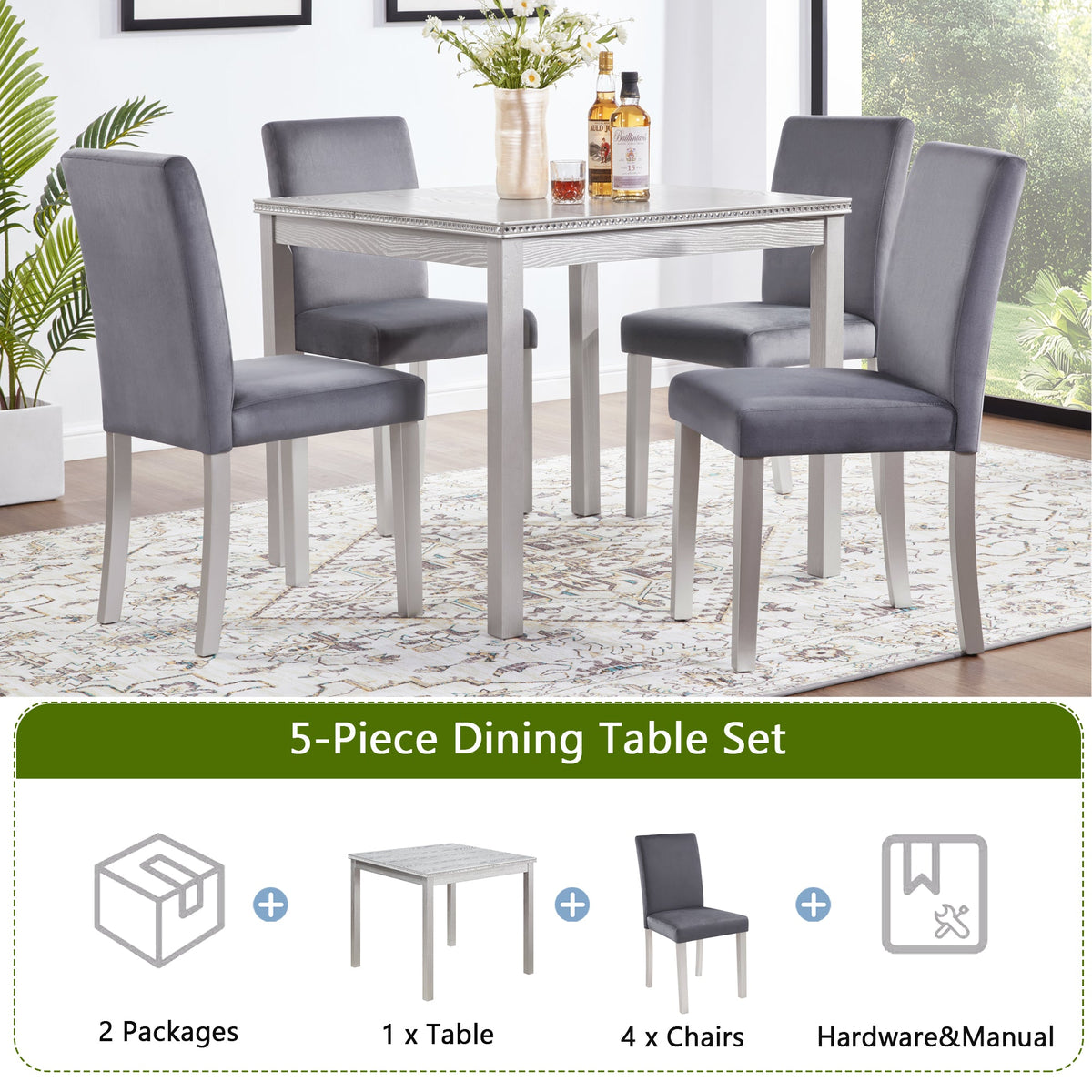 5 Piece Wooden Dining Table Set