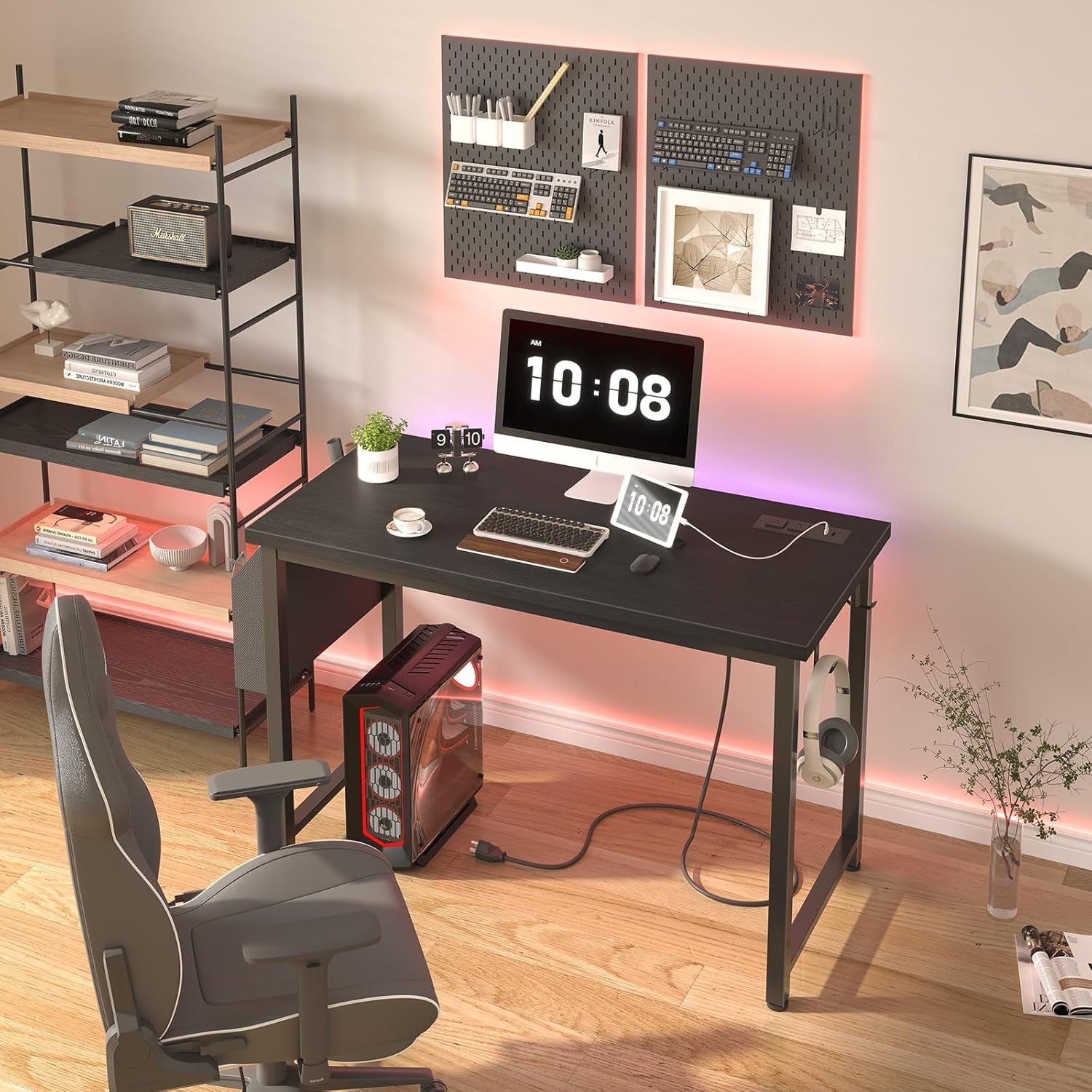 39 Inch Computer Desk With Built In Power Outlet And USB Charging Port ...