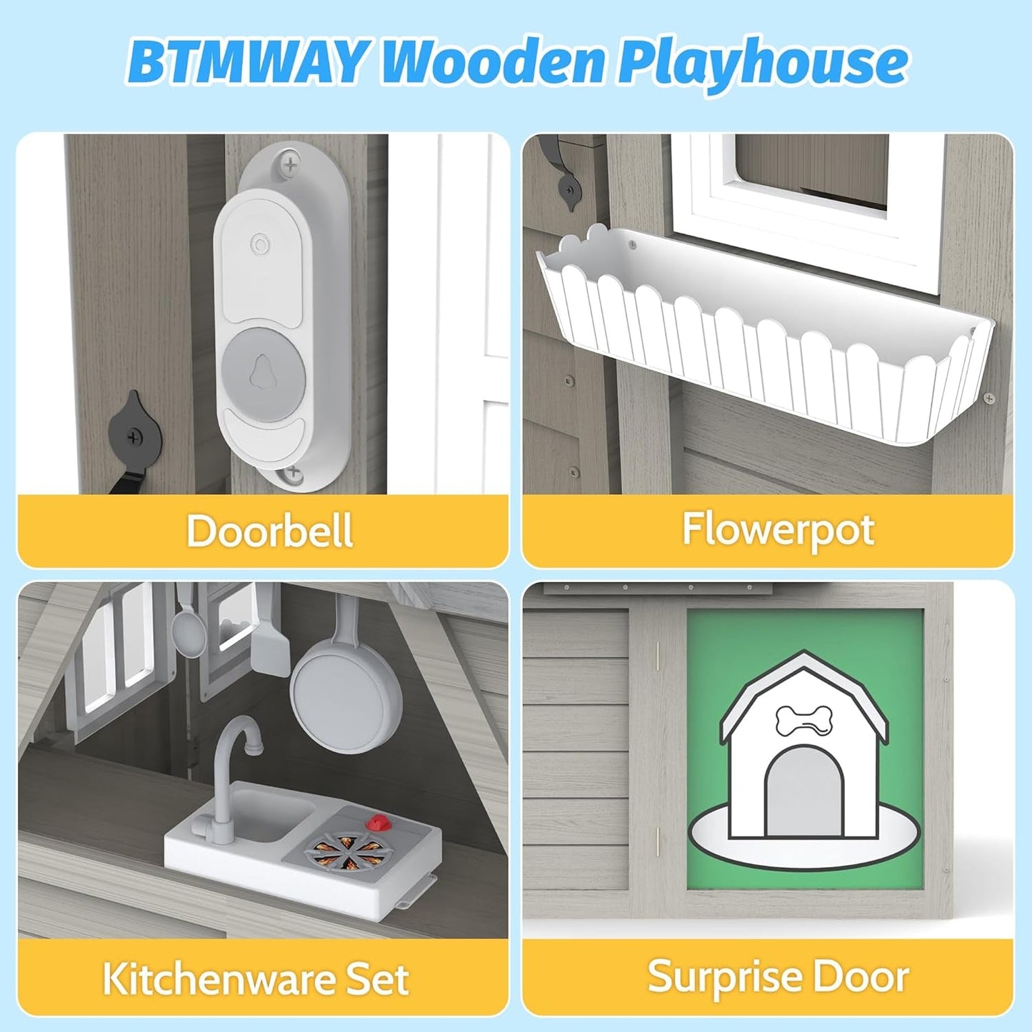 Kids Outdoor Playhouse Cedar Gray Weather Resistant