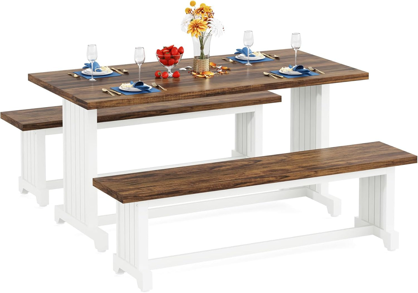 47" Farmhouse 3-Piece Dining Table Set for 2-4