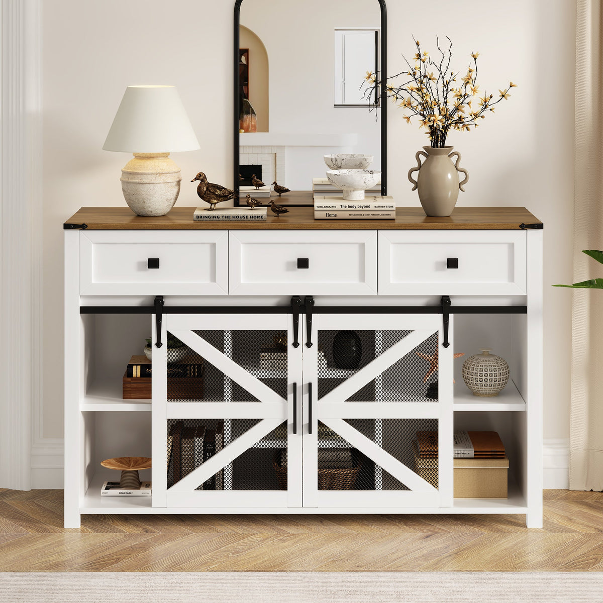 U_Style 55'' Sliding Barn Door Sideboard Buffet Cabinet