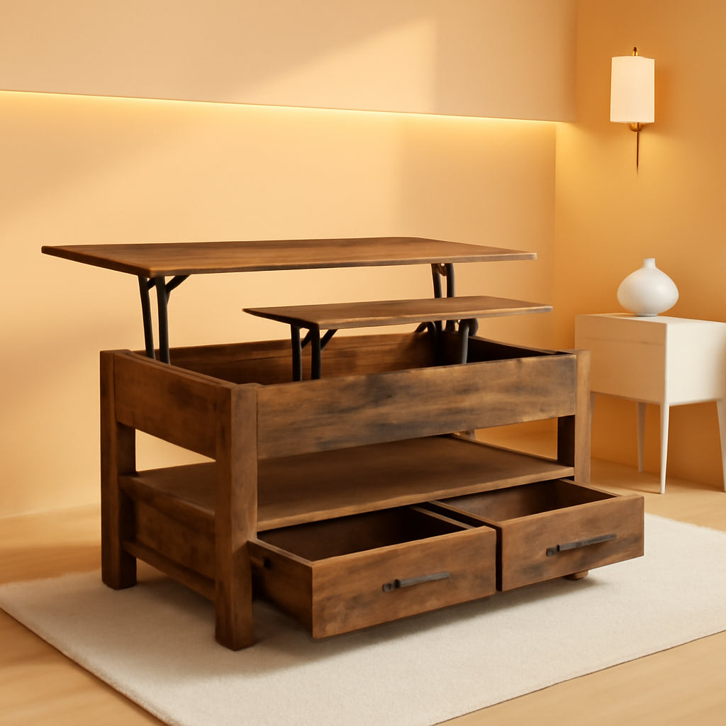 Rustic Brown Lift Top Coffee Table With Hidden Storage