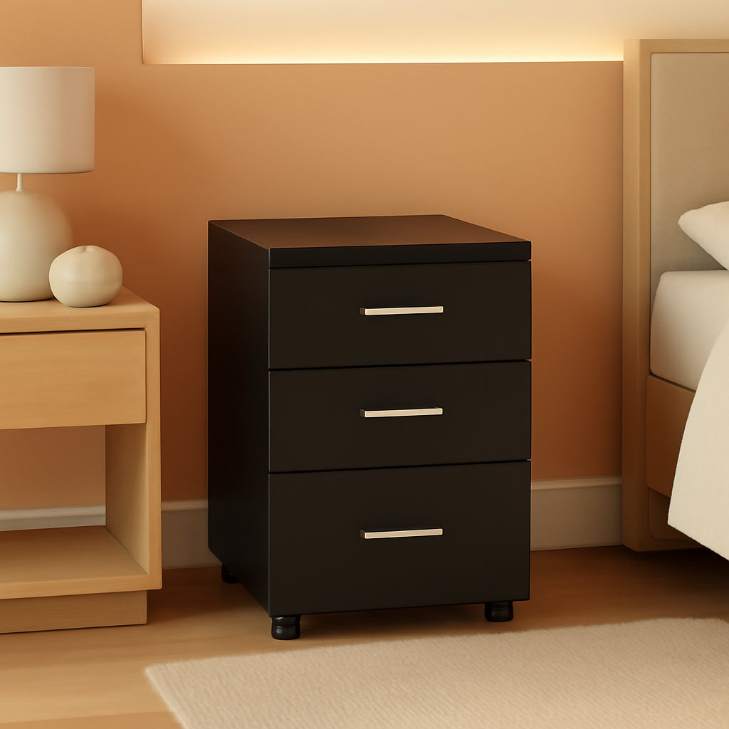 3 Drawer Wood File Cabinet Black For Letter A4 Size Home Office Storage Organizer