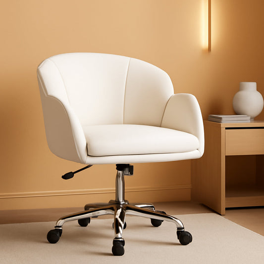 White Petal Desk Chair Faux Leather Swivel Office Chair