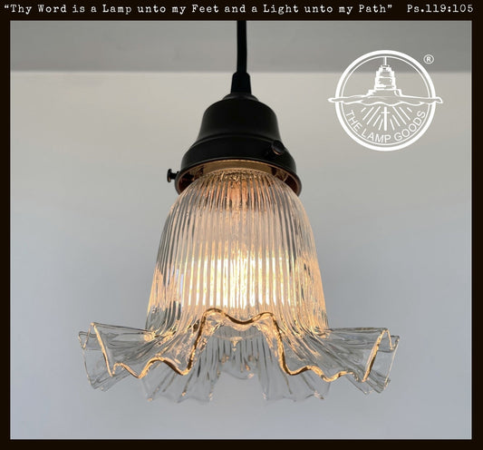 Delicate HOLOPHANE RUFFLE 1930's Antique Glass Pendant Light