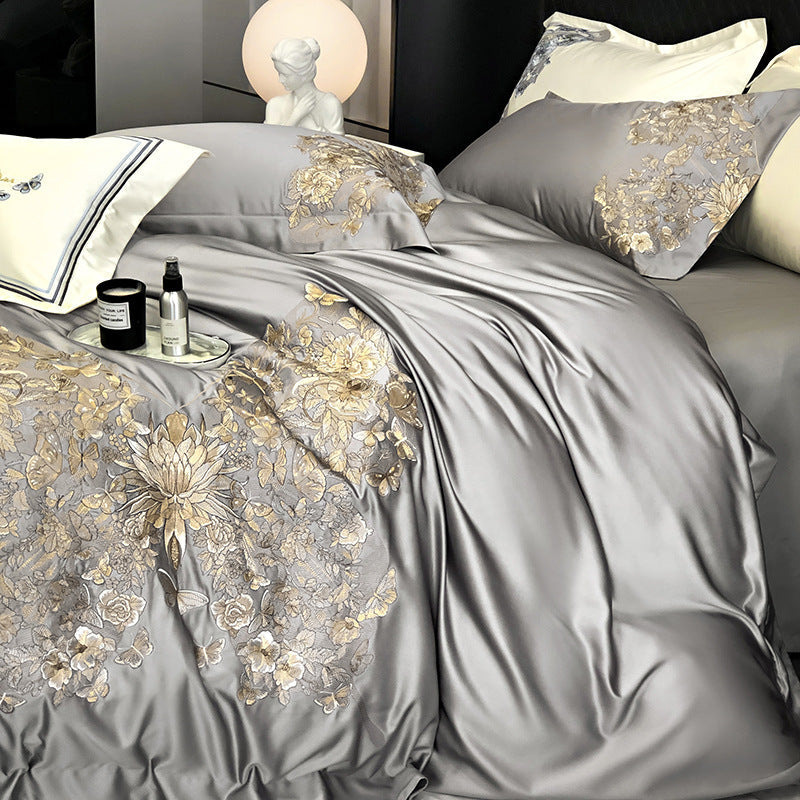 White Egyptian Cotton Butterfly Embroidery Bedding Set