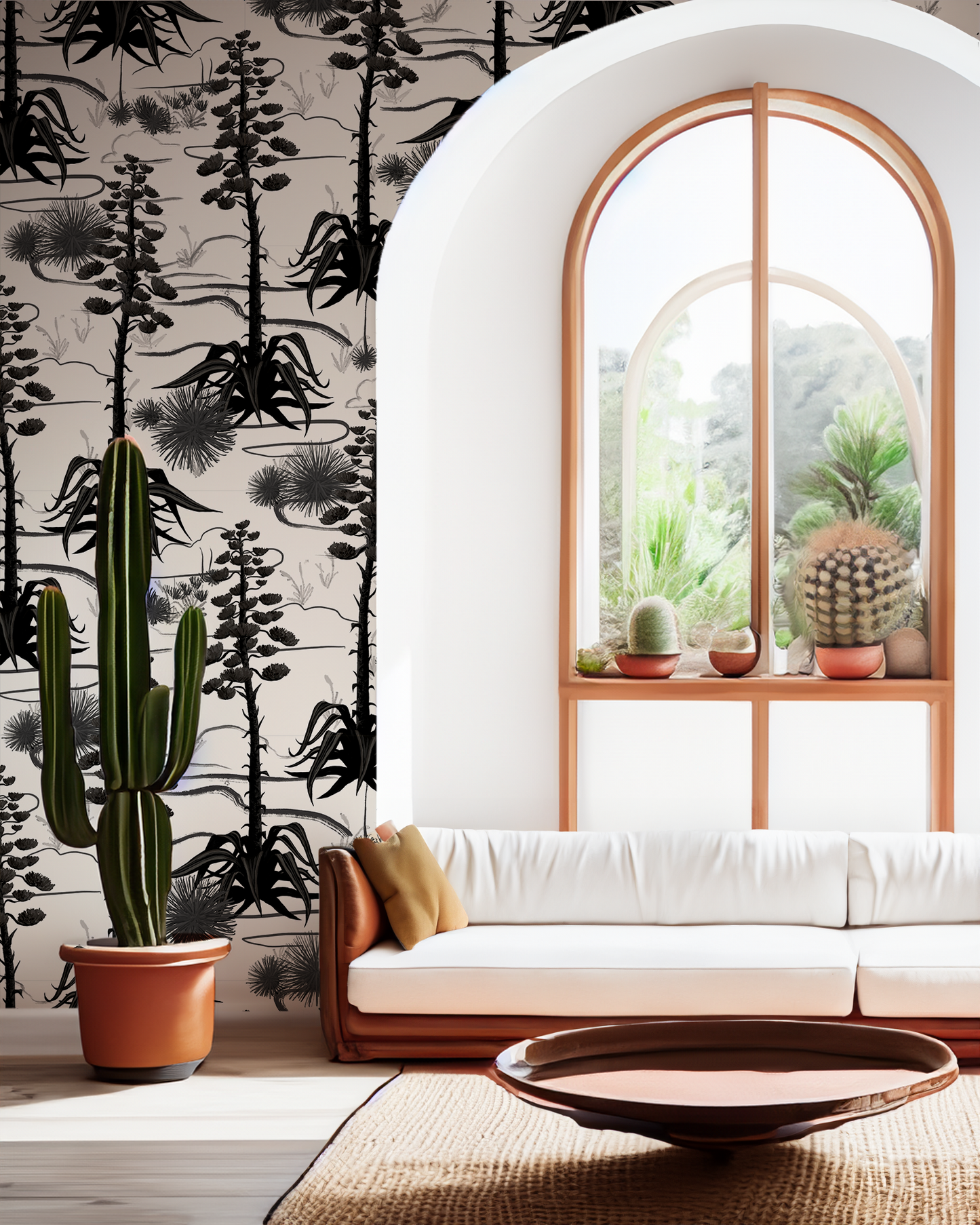 Agave Valley Wallpaper, white and black