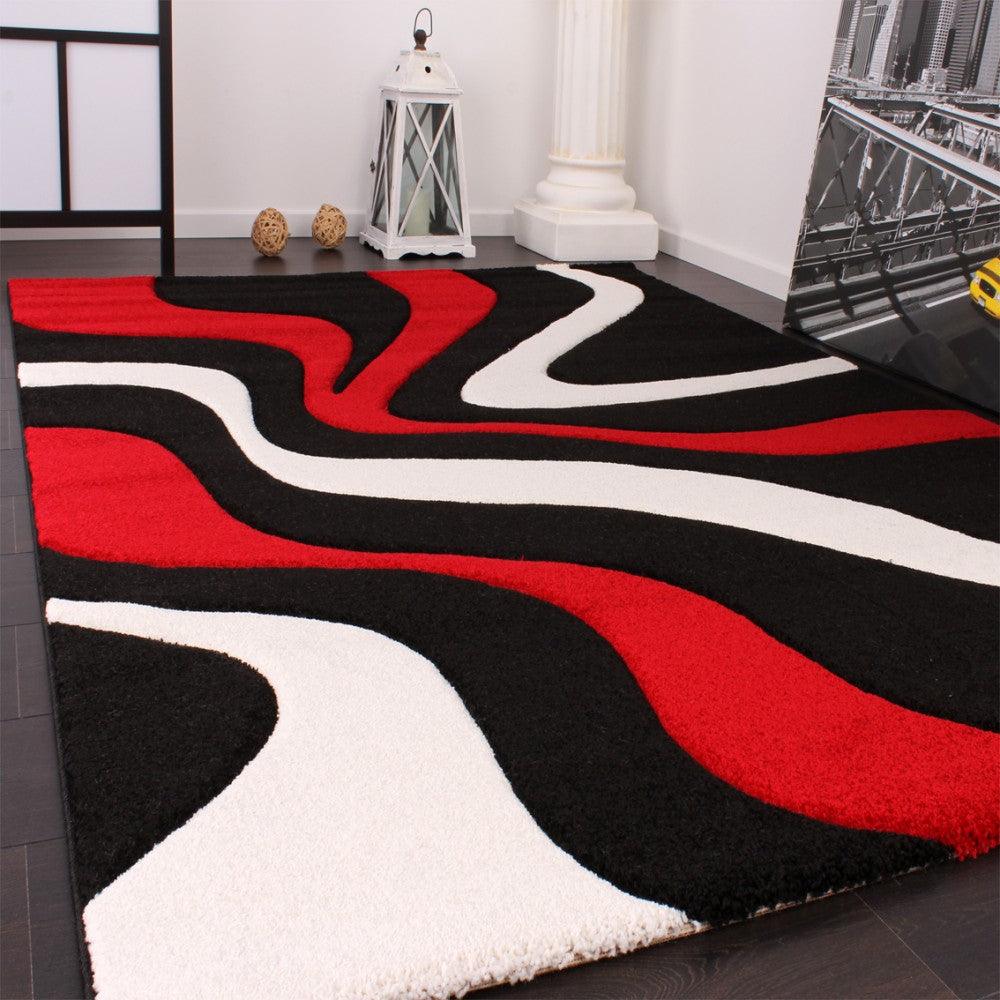 Designer Area Rug with Contour Cut and Modern Wave Pattern
