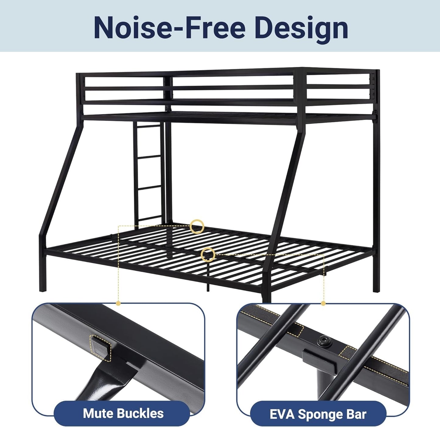 Metal Bunk Bed Twin Over Full Size With Guardrails
