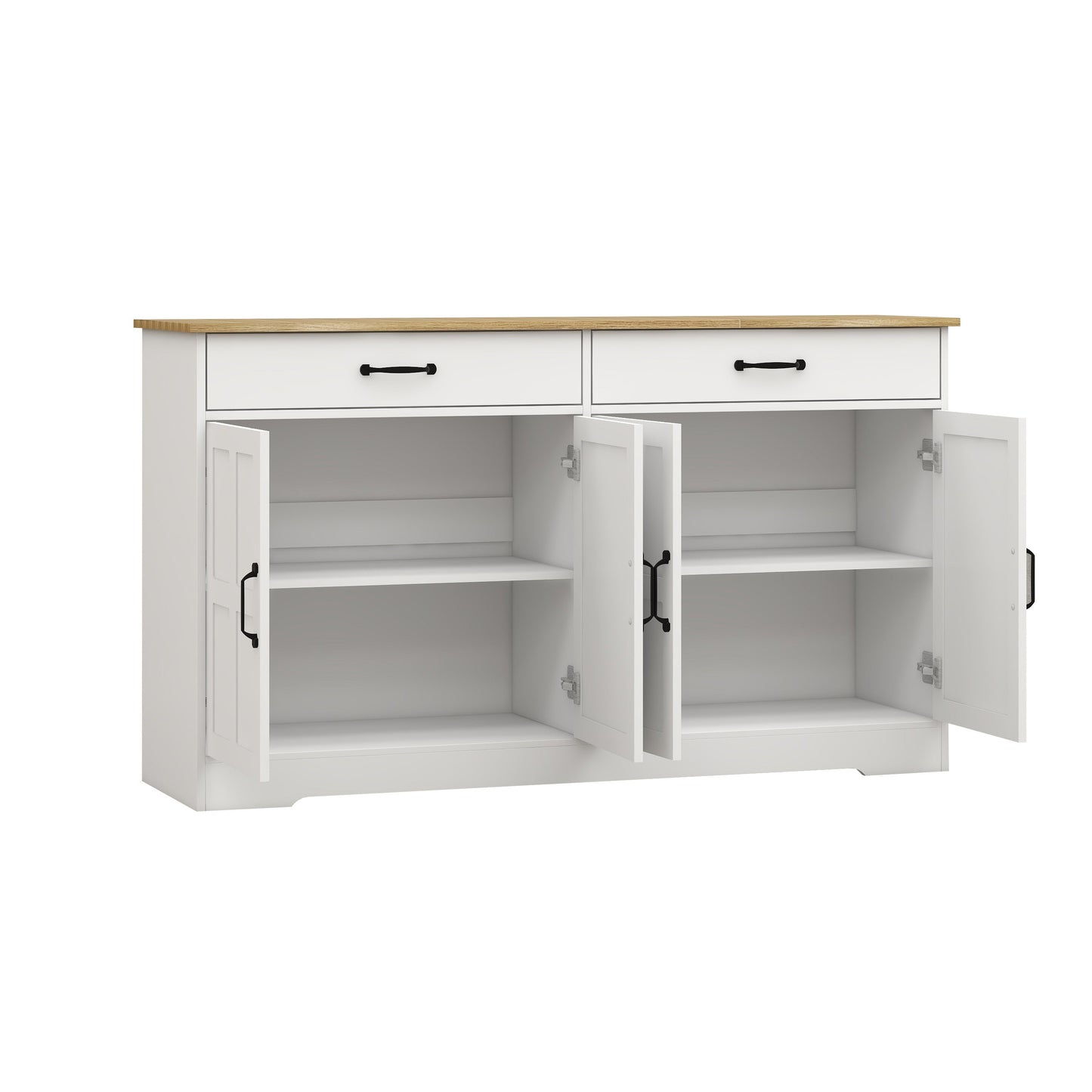 55.91" Large Farmhouse Buffet Cabinet Storage Sideboard with 2 Drawers and 4 Doors for Dining Living Room Kitchen Cupboard-White