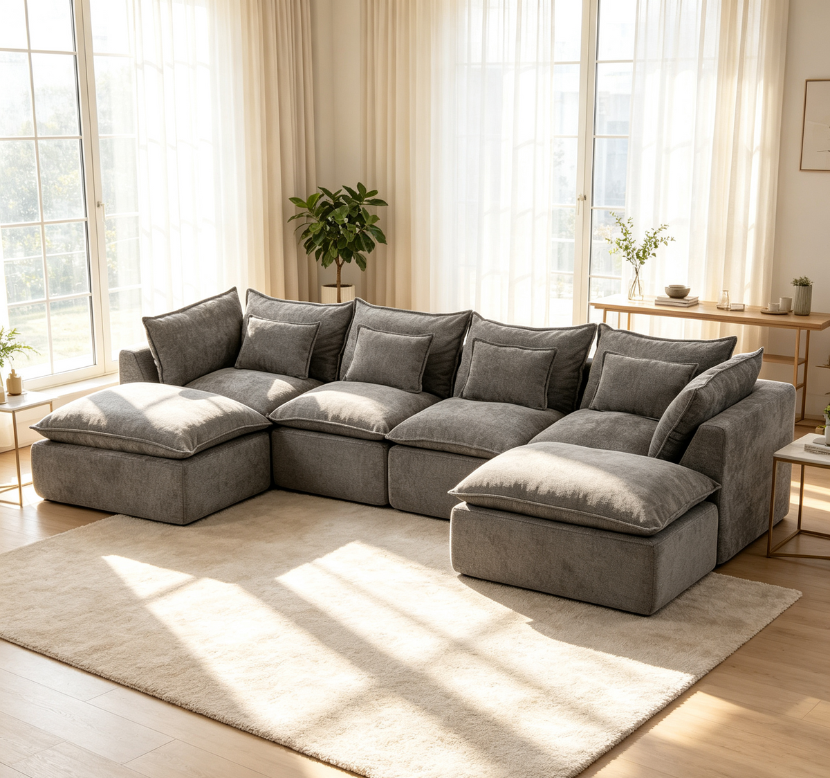 129.8" Width Cloud Couch Oversized Modular Sectional Sofa