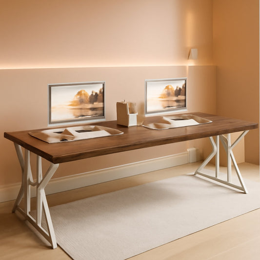 78.7 Inch Rustic Executive Desk For Home Office Brown-White