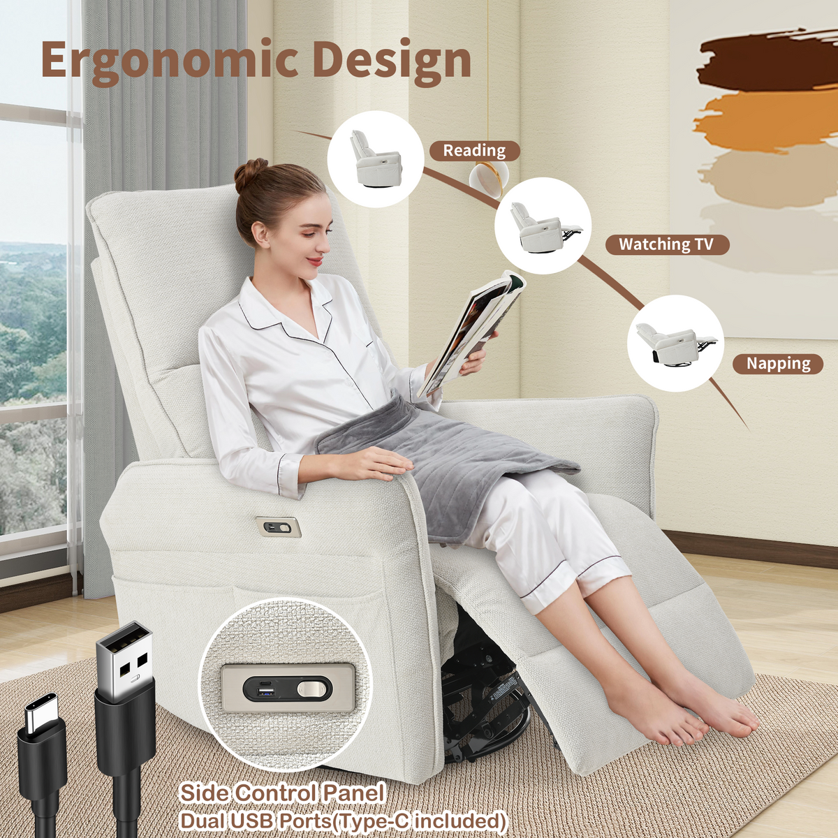 270° Power Swivel Rocker Recliner Chair