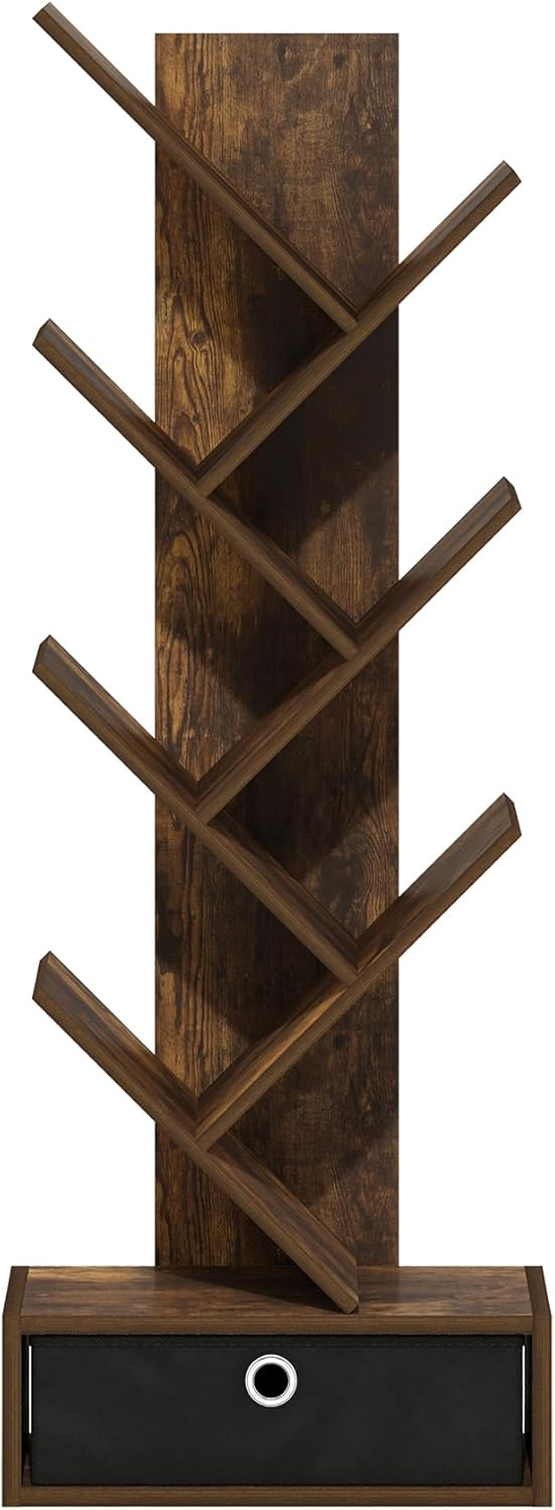 Tree Bookshelf 7 Tier Floor Standing Bookcase Amber Pine Black