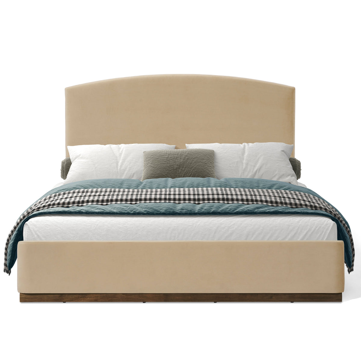 Queen Size Upholstered Bed Frame With Velvet Fabric