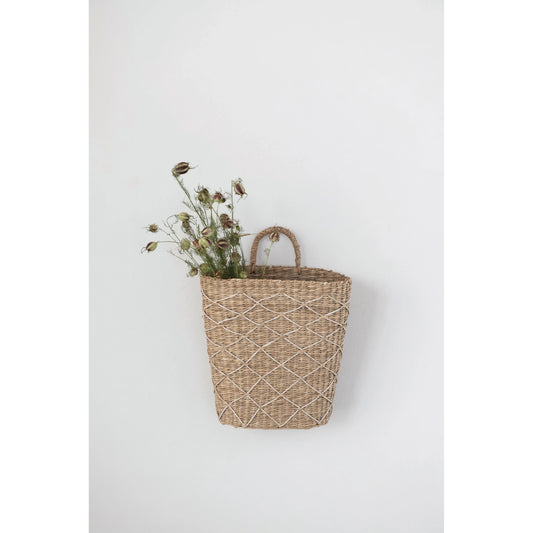 Hand-Woven Seagrass Wall Basket with Handle