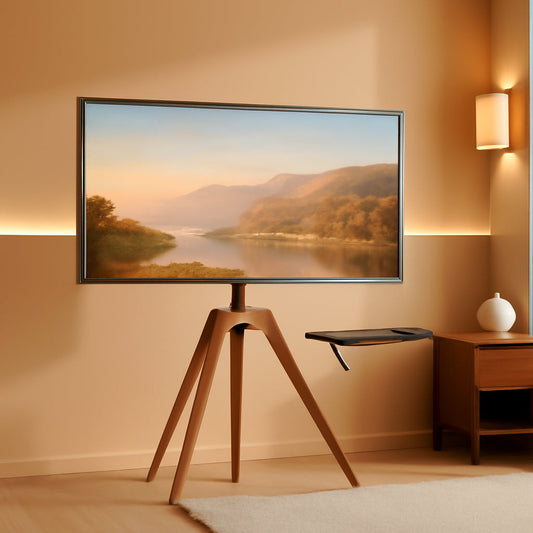 Wood Easel TV Stand For 45 To 65 Inch TVs Walnut Floor