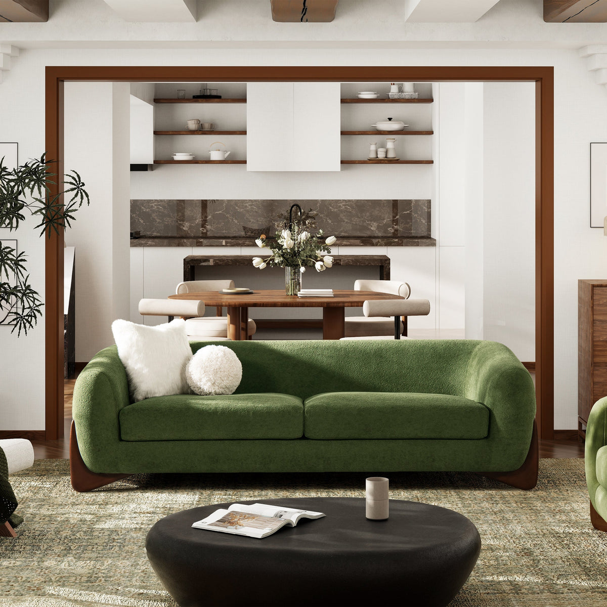 Alpine 90.5" Sherpa Sofa, Moss