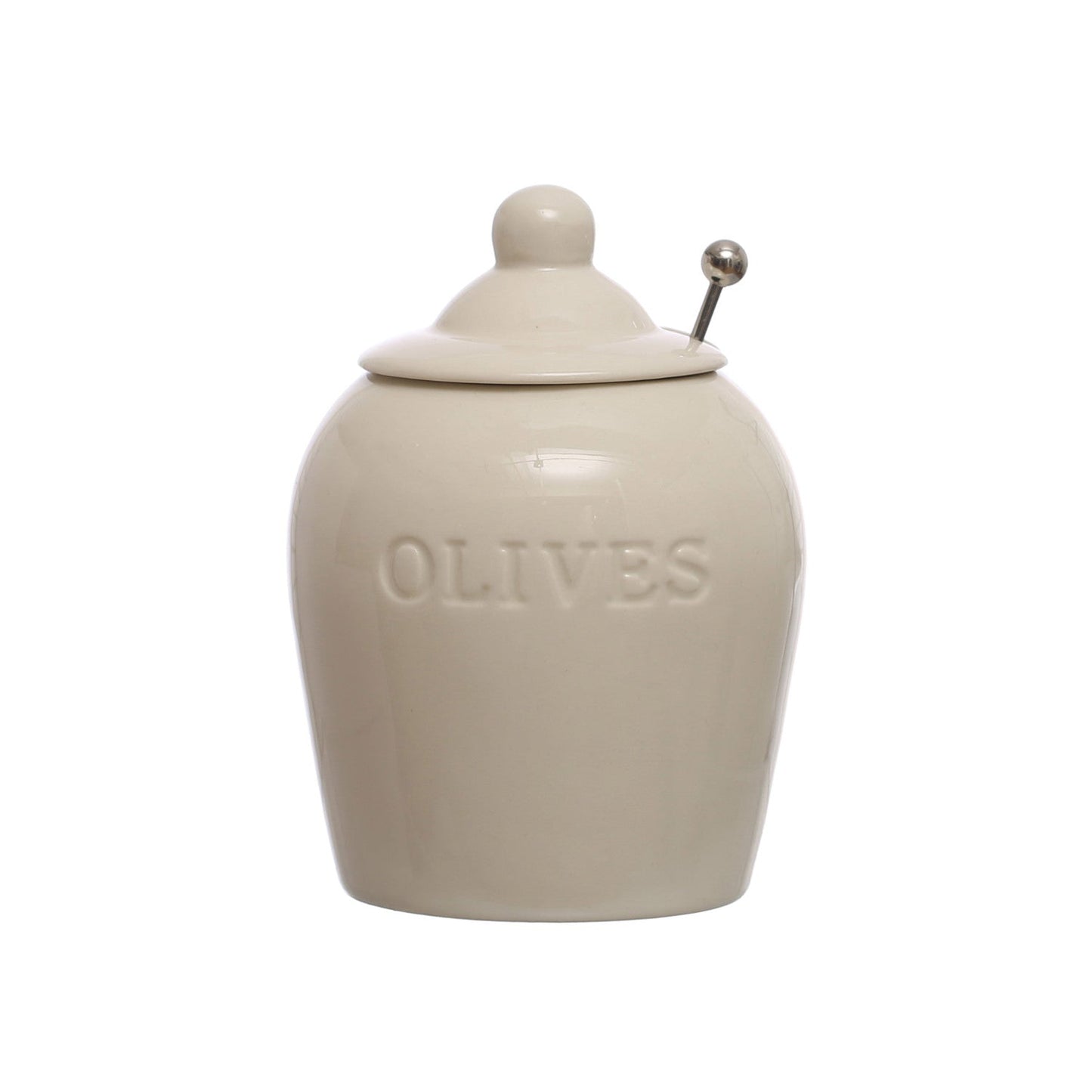 Stoneware Jar w/ Slotted Spoon "Olives",