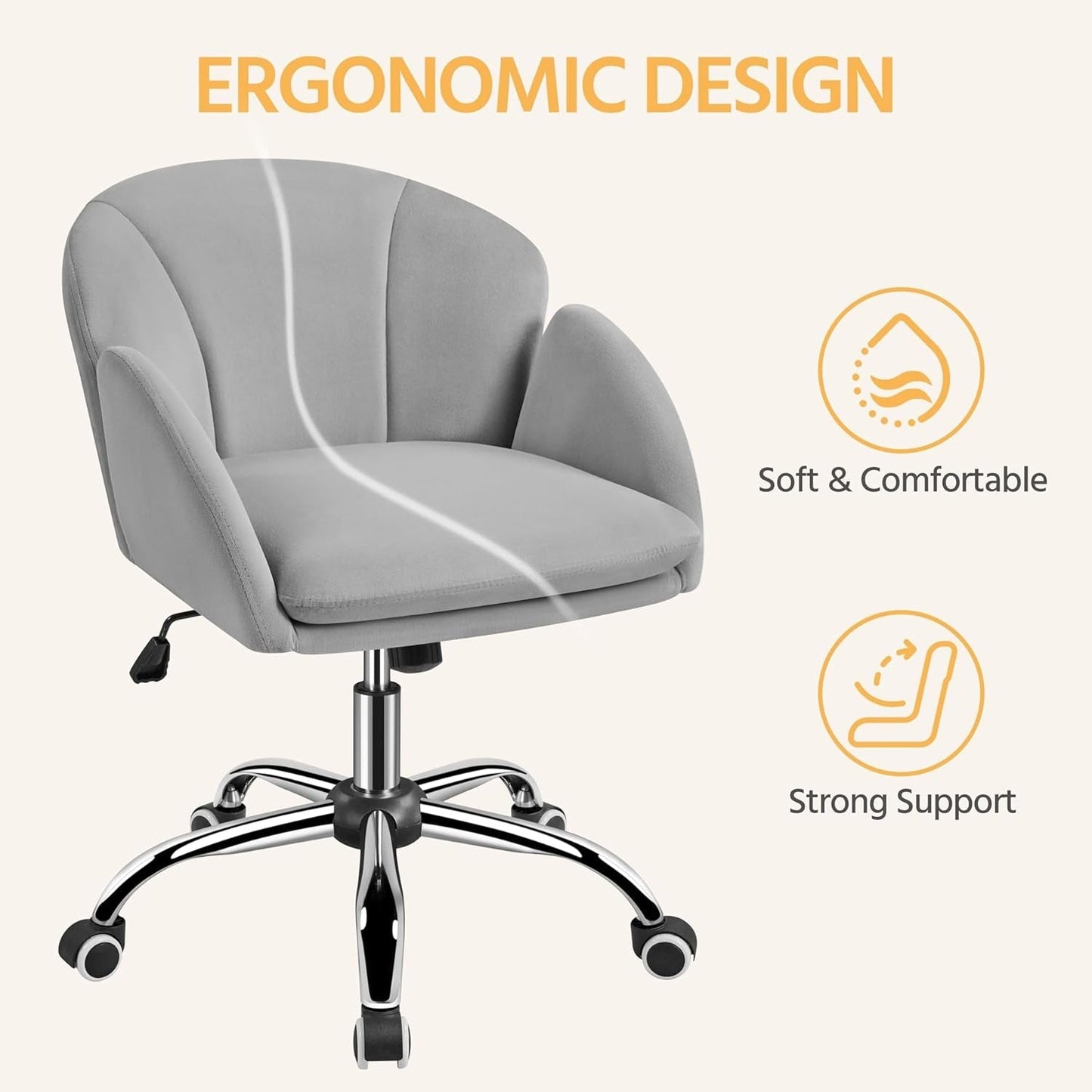 Velvet Desk Chair Armrests Light Gray Modern Office Chair