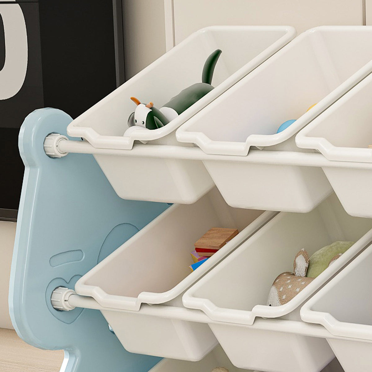 Kids Toy Storage Organizer with 2 Tier Bookshelf
