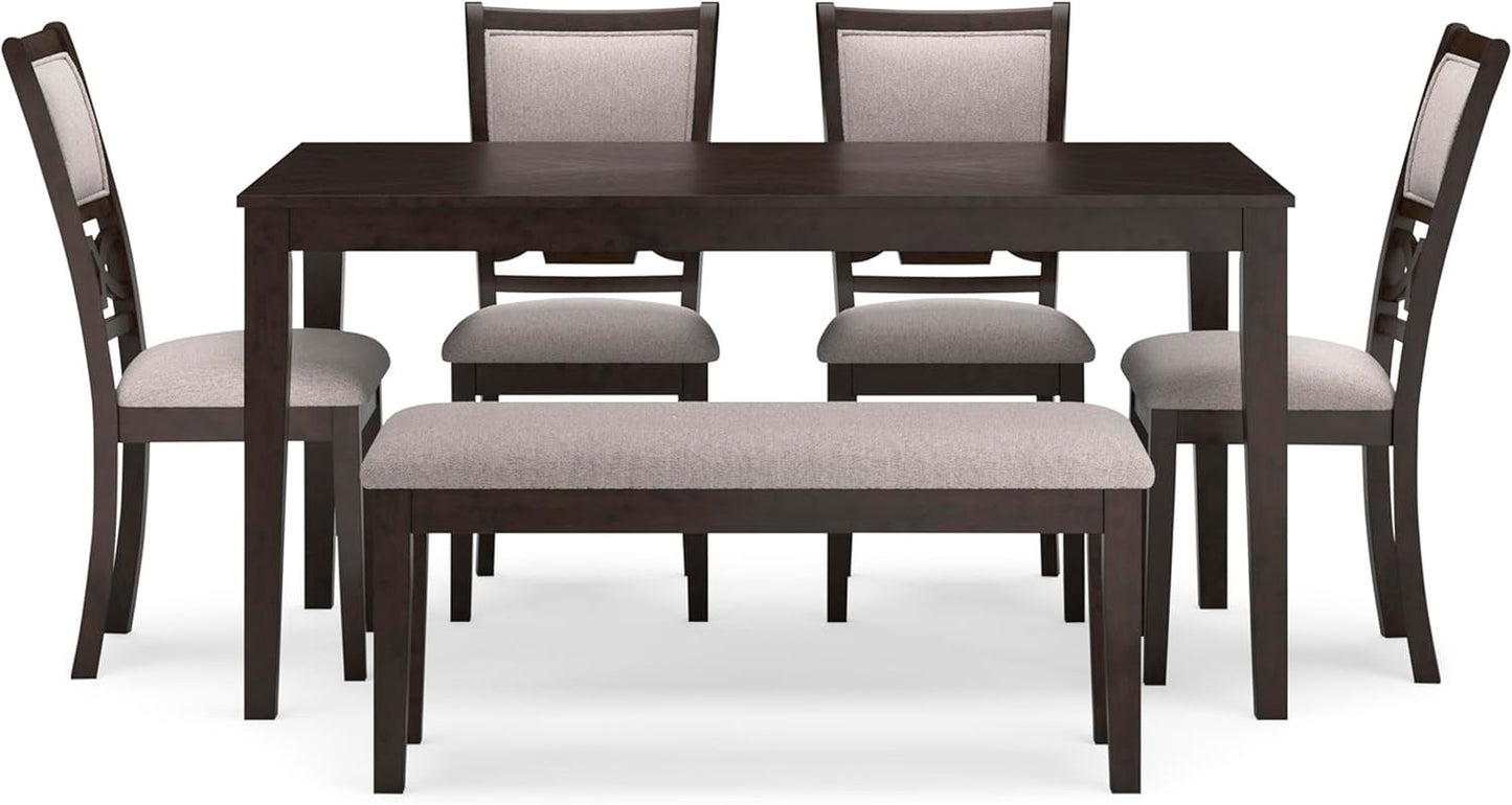 Cherry Brown Transitional Table Set Cushioned Chairs