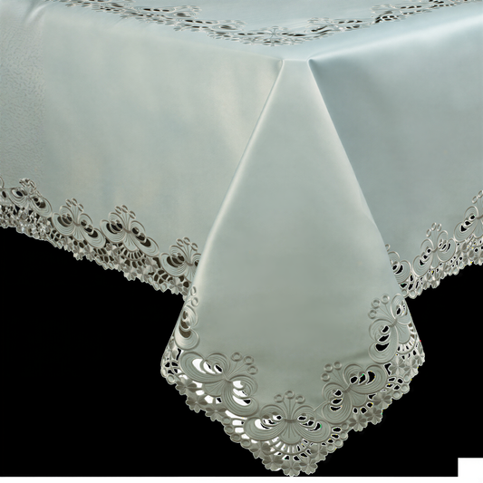 European Embroidered Table Topper - Rustic Gray Polyester Fabric Tablecloth
