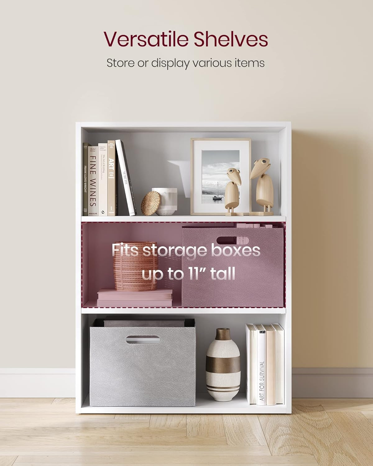 Cloud White 23.6 Inch Wide Three Tier Open Bookshelf