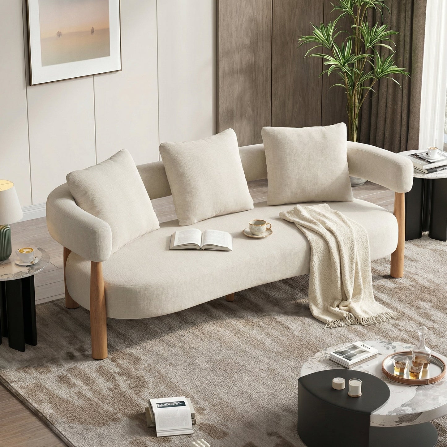 Luxe 76.5 in. Curved 3 Seater Sofa