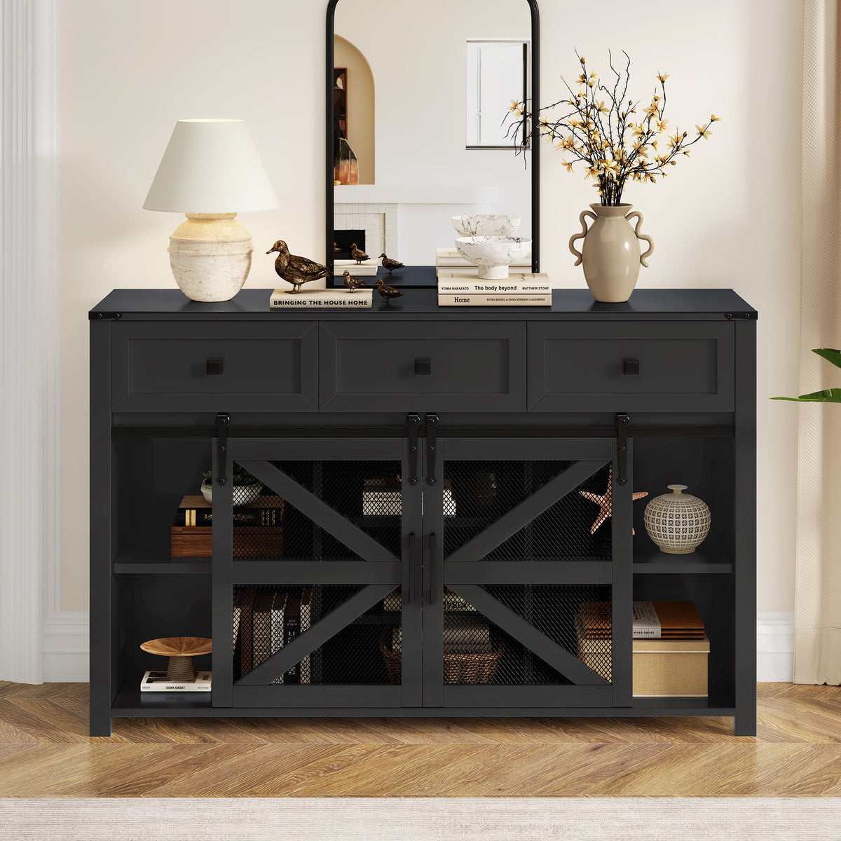 U_Style 55'' Sliding Barn Door Sideboard Buffet Cabinet
