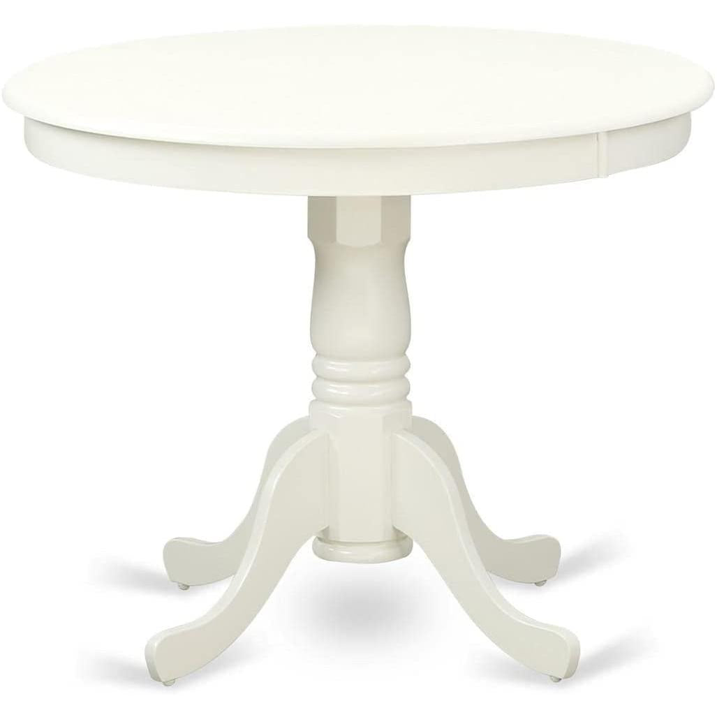 Mid Century Round Solid Wood Dining Table With Linen White Finish