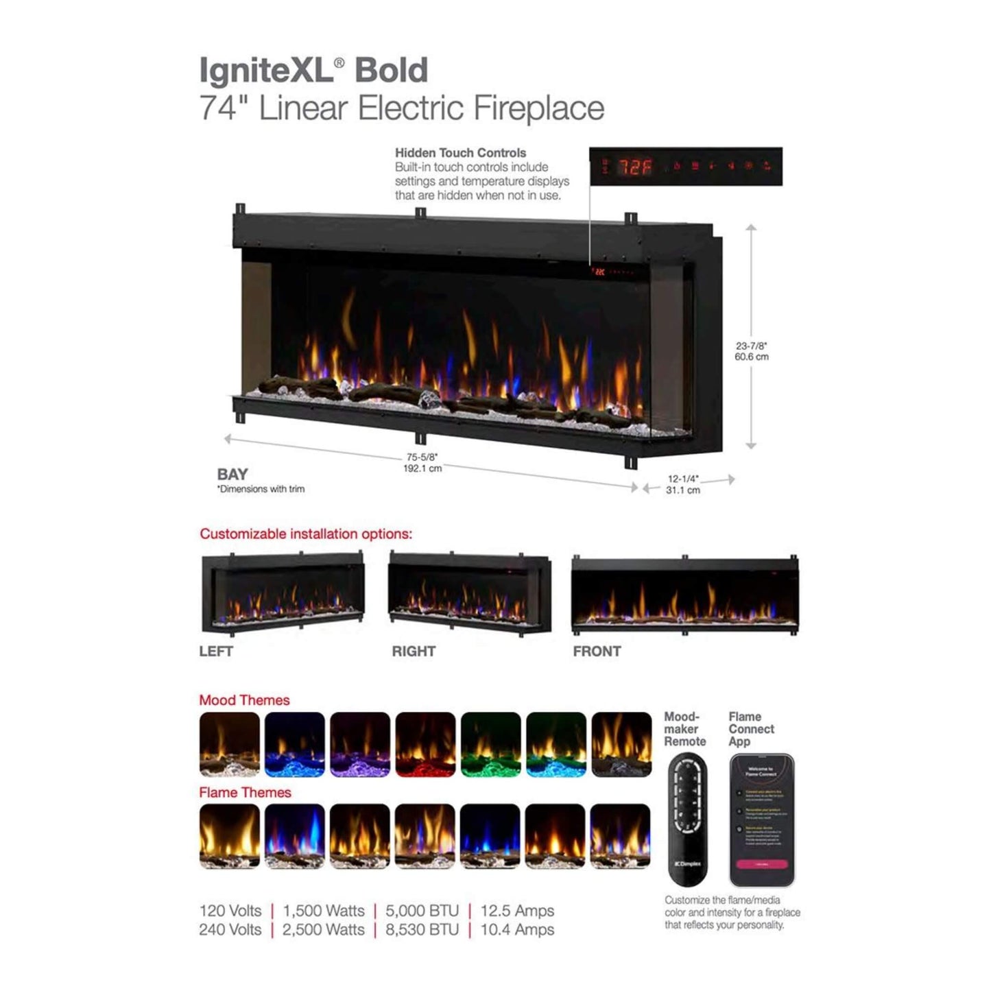 Dimplex IgniteXL Bold 74" Deep Built-In Linear Electric Fireplace [XLF7417-XD] (SAK78959)