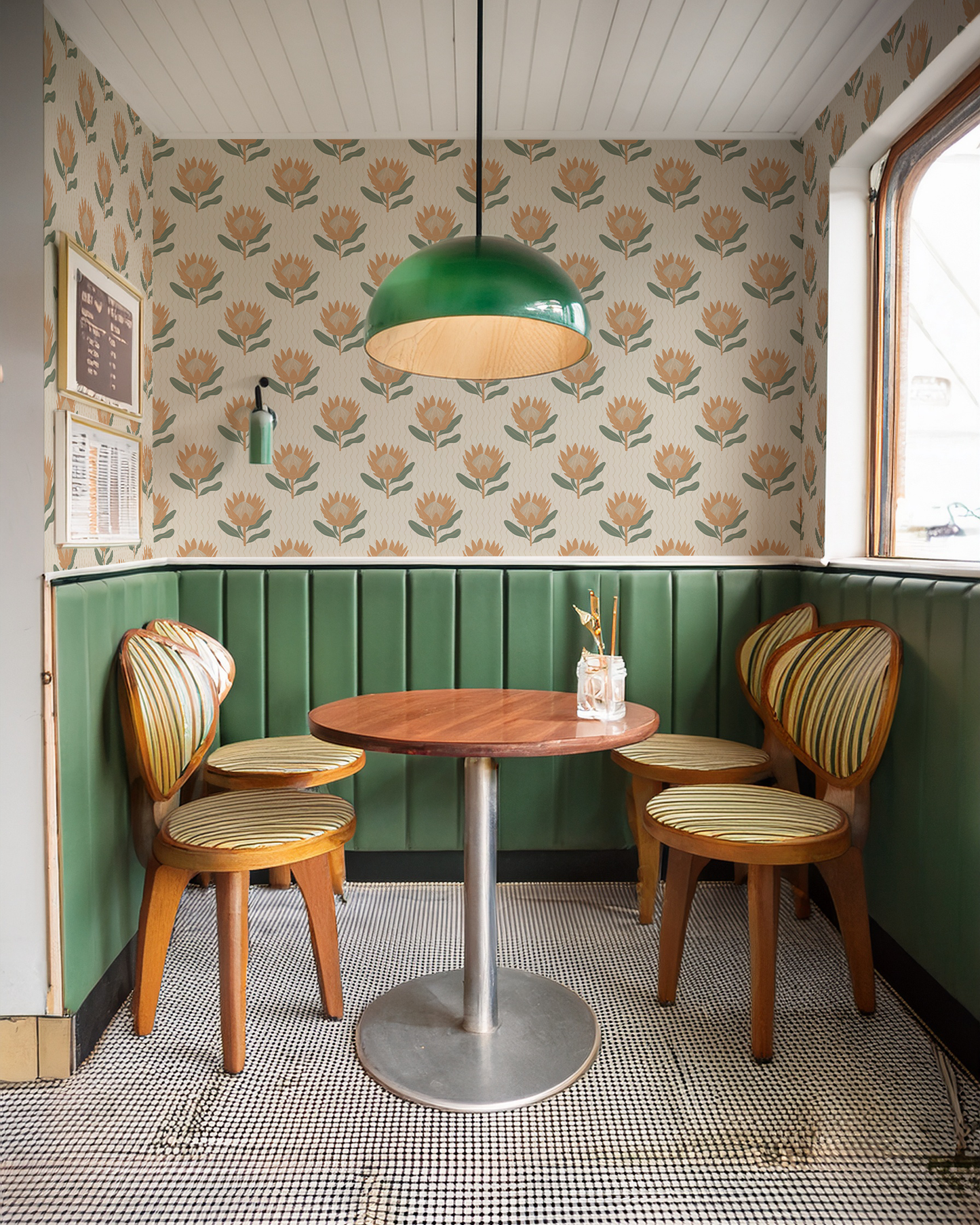 King Protea Wallpaper, neutral and apricot