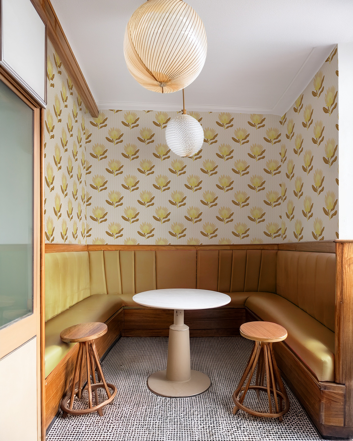 King Protea Wallpaper, neutral and brown mustard