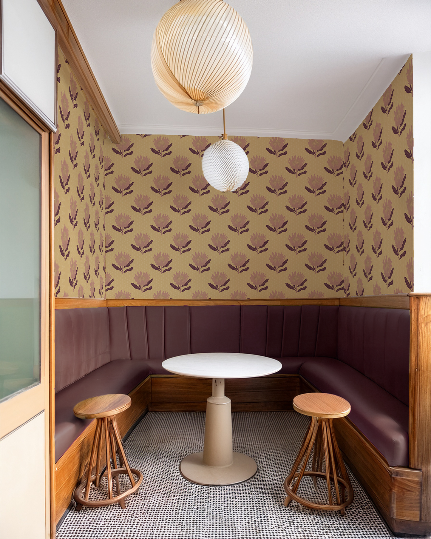 King Protea Wallpaper, butter yellow and mauve