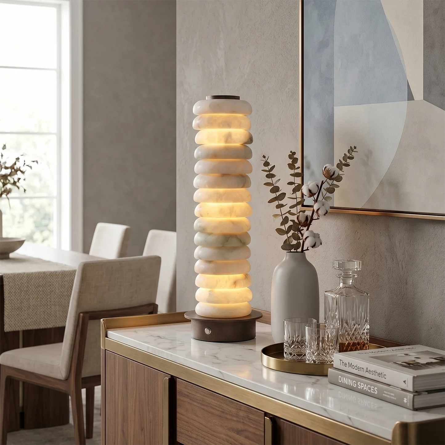 Multi-Tiered Alabaster Table Lamp